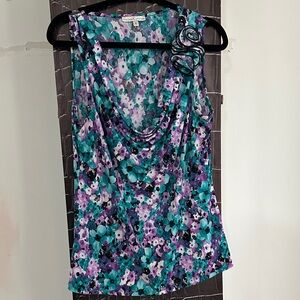 Moa Moa Floral Cowl Neck Top in Purple and Teal